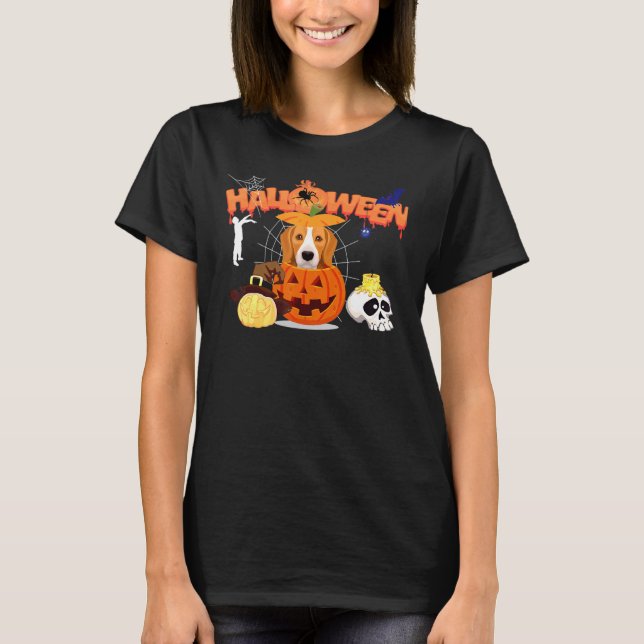 Camiseta Beagle Dog Pumpkin Witch Zombie Halloween (Frente)