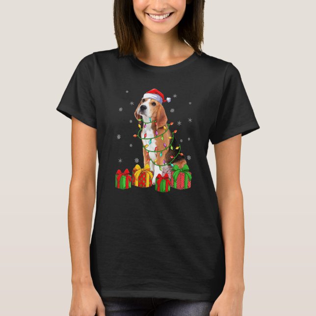 Camiseta Beagle Dog Xmas Lighting Santa Hat Beagle Christma (Frente)
