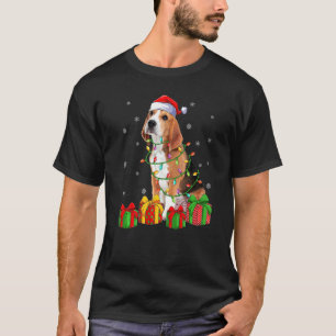 Camiseta Beagle Dog Xmas Lighting Santa Hat Beagle Christma