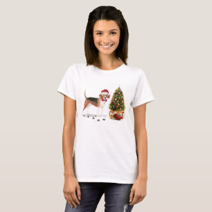 Camiseta Beagle Engraçado Cachorro de Natal com Árvore