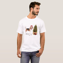 Camiseta Beagle Engraçado Cachorro de Natal com Árvore