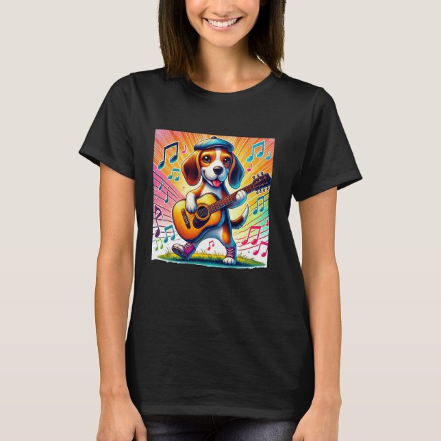 Camiseta Beagle Engraçado com um Violão, Amante de Beagle,  (Frente)