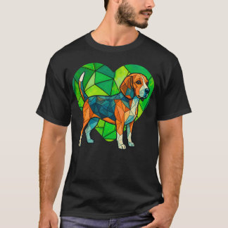 Camiseta Beagle Geométrico com fundo de Coração Verde