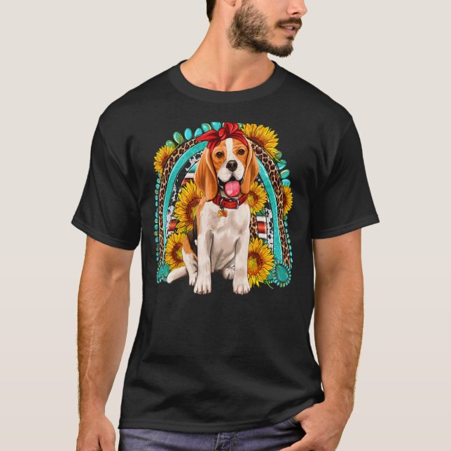 Camiseta Beagle Girassol Pedra Preciosa Arco-íris Beagle Le (Frente)