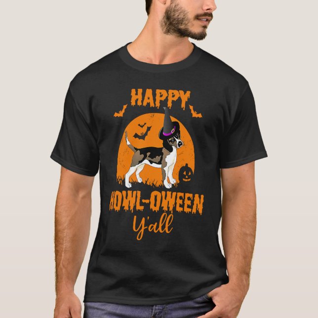 Camiseta Beagle Halloween Happy Howloween Dog Pun (Frente)