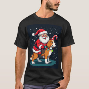 Camiseta Beagle Iluminação de Natal Papai Noel Montando Bea