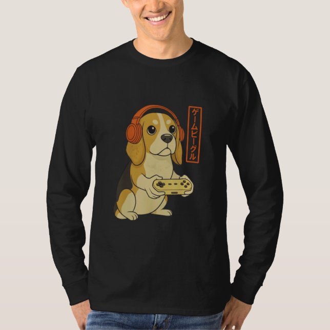 Camiseta Beagle Japanese Gamer Men Women Boy Funny Video Ga (Frente)