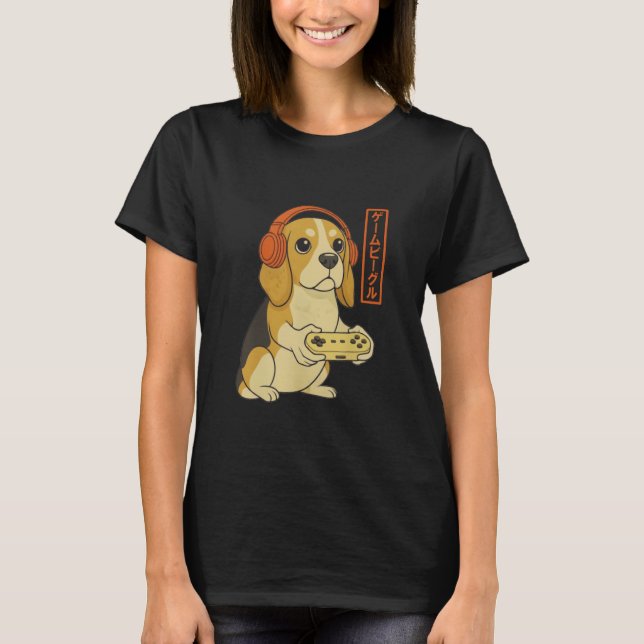 Camiseta Beagle Japanese Gamer Men Women Boy Funny Video Ga (Frente)