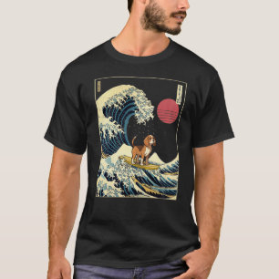Camiseta Beagle Japonês Kanagawa Acendeu Cão Surf Engraçado