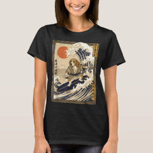 Camiseta Beagle japonês surfando onda kanagawa engraçado sa