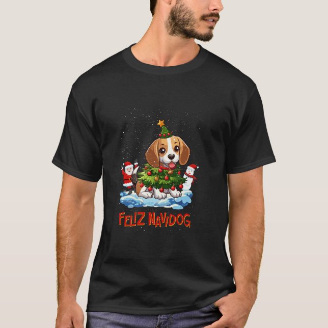 Camiseta Beagle Merry Christmas Tree Lights Dog X Mas Dogs (Frente)