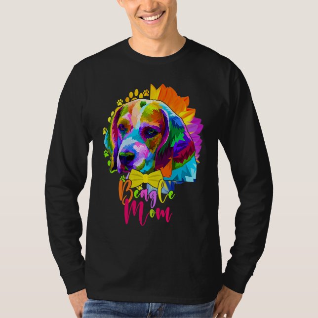 Camiseta Beagle Mom Cute Colourful Dog Sunflower  Mother's  (Frente)