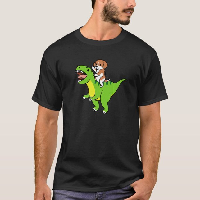 Camiseta Beagle Montando Rex Dinossauro Cachorro (Frente)