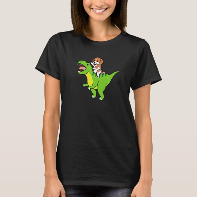 Camiseta Beagle Montando Rex Dinossauro Cachorro (Frente)