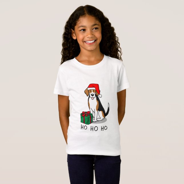 Camiseta Beagle Natal Santa Hat (triz cor 3) (Frente Completa)