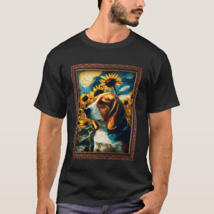 Camiseta Beagle Pintura Flor de Girassol Mãe Mulheres Flora