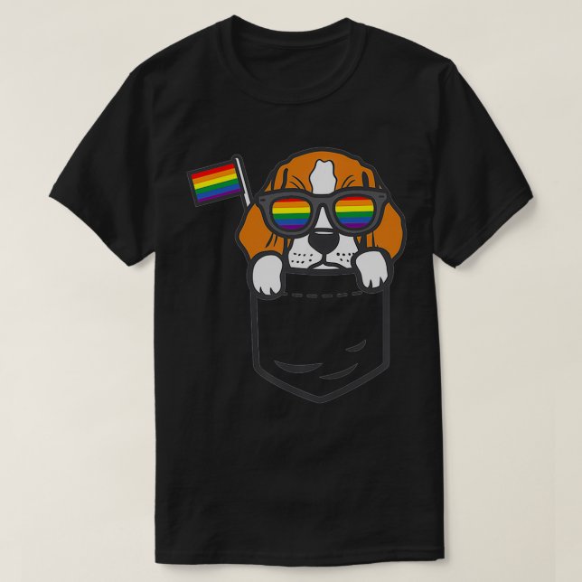 Camiseta Beagle Pocket Dog LGBTQ Rainbow Flag Orgulho gay A (Frente do Design)