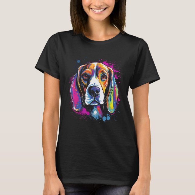 Camiseta Beagle Retro Rainbow Splashes Design (Frente)