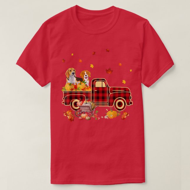 Camiseta Beagle Riding Truck Pumpkin Autumn Leaves Fall  (Frente do Design)