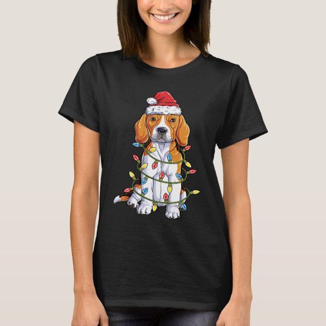 Camiseta Beagle Santa Christmas Tree Lights Xmas  Boys Kids (Frente)