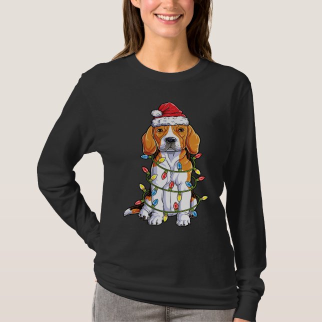 Camiseta Beagle Santa Christmas Tree Lights Xmas  Boys Kids (Frente)