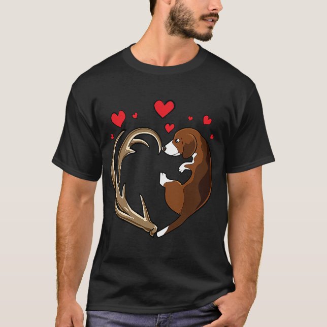 Camiseta Beagle & Shed antlers caçando o dono do cão HEART (Frente)