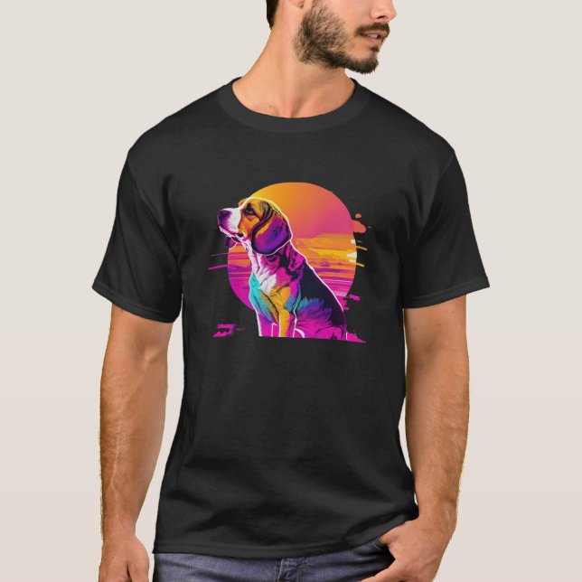 Camiseta Beagle Synthwave 80s Retrowave Aesthetic (Frente)