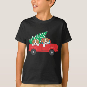 Camiseta Beagles A Andar No Natal De Um Cão Vermelho