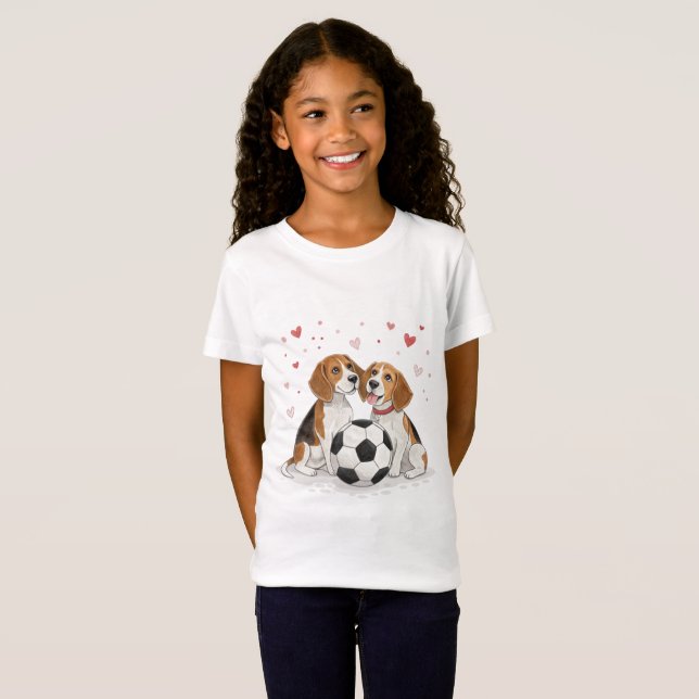 Camiseta Beagles  with soccer ball for Valentine's Day (Frente Completa)