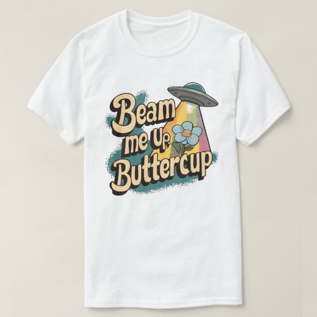 Camiseta Beam-Me Para Cima - Design Sci-Fi Retro-Fi Diverti (Frente do Design)