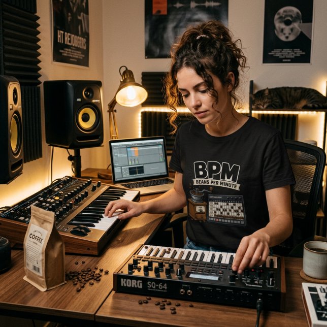 Camiseta Beans Per Minute – Kaffee & Sequencer Producer  (Criador carregado)