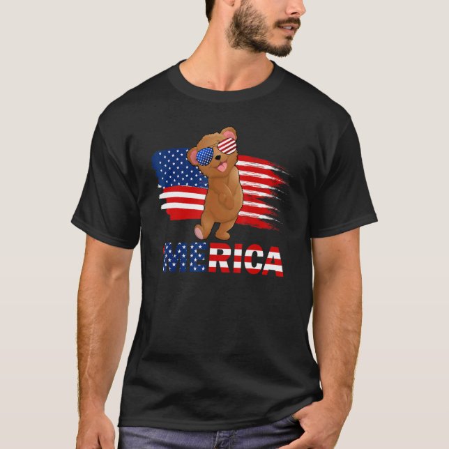 Camiseta Bear American Flag Sunvidles Merica 4 De Julho (Frente)