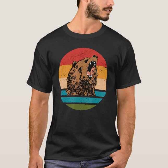 Camiseta Bear Angry Roar Retro Sunset Angry Bear (Frente)