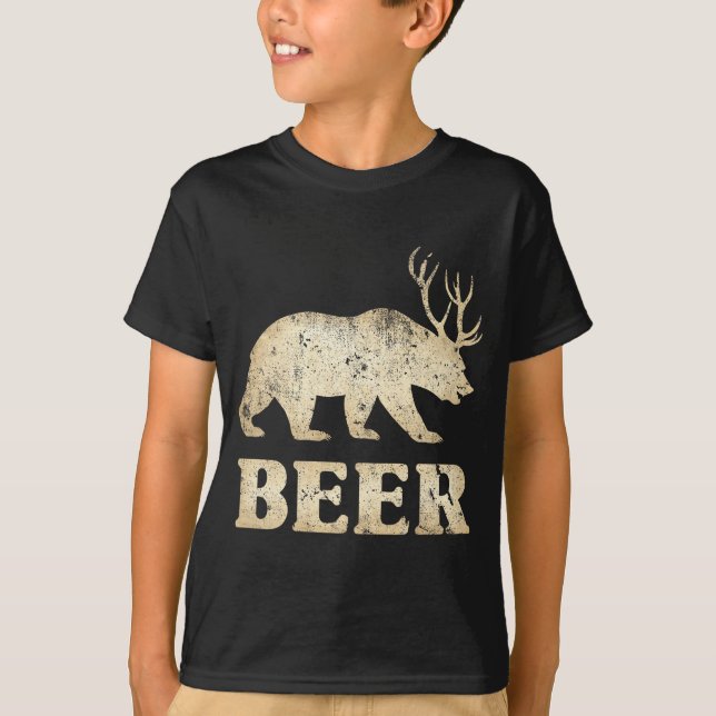 Camiseta Bear Deer Vintage Beer  (Frente)