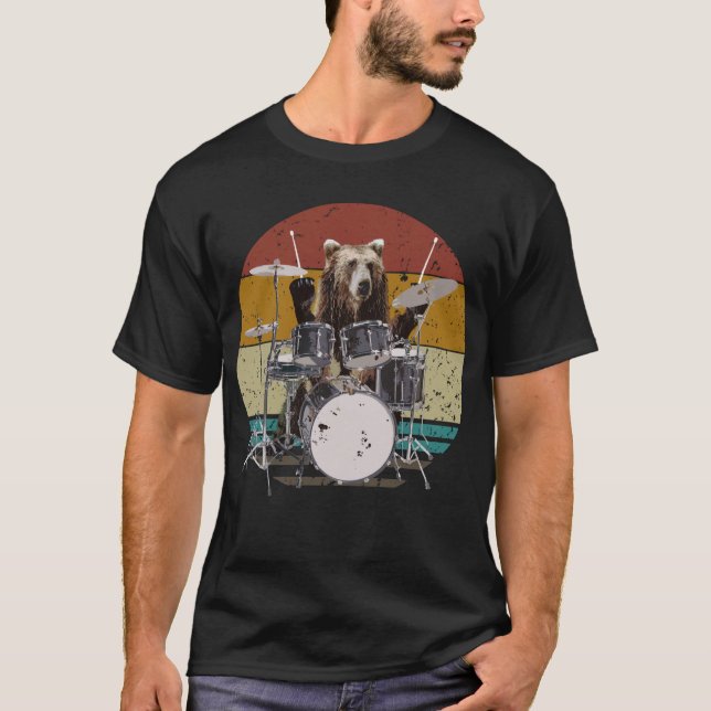 Camiseta Bear Drummer Tocando Tambores Homens (Frente)