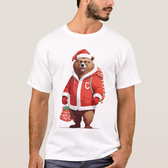 Camiseta Bear Em Papais noeis Figurino Adorável Pet De Nata (Frente)