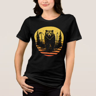 Camiseta Bear Forest Nature Retro Sunset