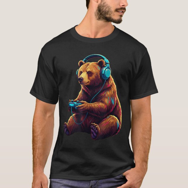 Camiseta Bear Gaming Animal Video Games Funny Bear  (Frente)