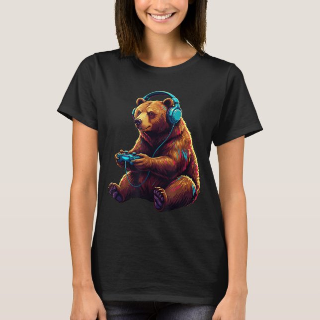 Camiseta Bear Gaming Animal Video Games Funny Bear  (Frente)