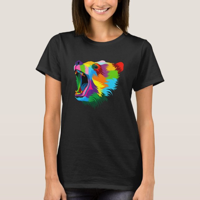 Camiseta Bear Head Colorful Art Animals Watercolor Painting (Frente)