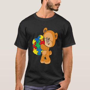 Camiseta Bear Heart Quebra-cabeça Piece Autismo Menina