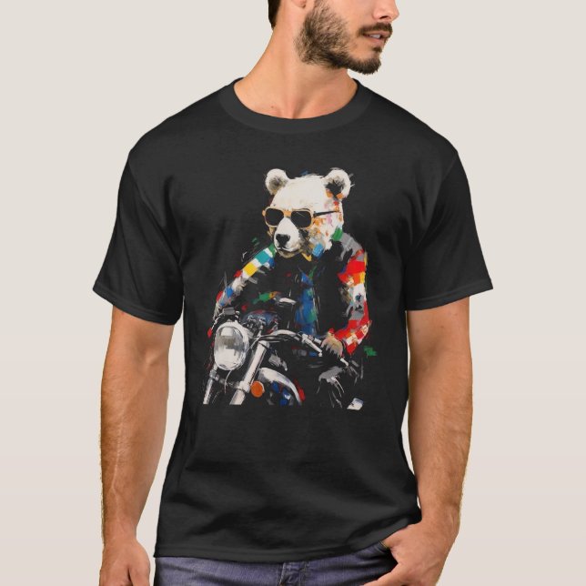 Camiseta Bear Motorcycle - Animal Polar Bear Colourful Sung (Frente)