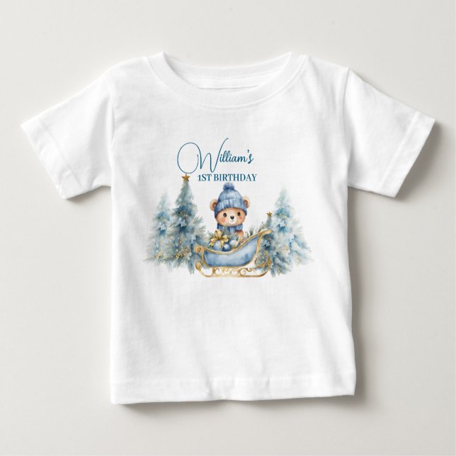 Camiseta Bear Natal Um Primeiro Aniversário Inverno (Frente)