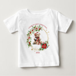 Camiseta Bear Poinsettia Foliage Bebê Primeiro Natal