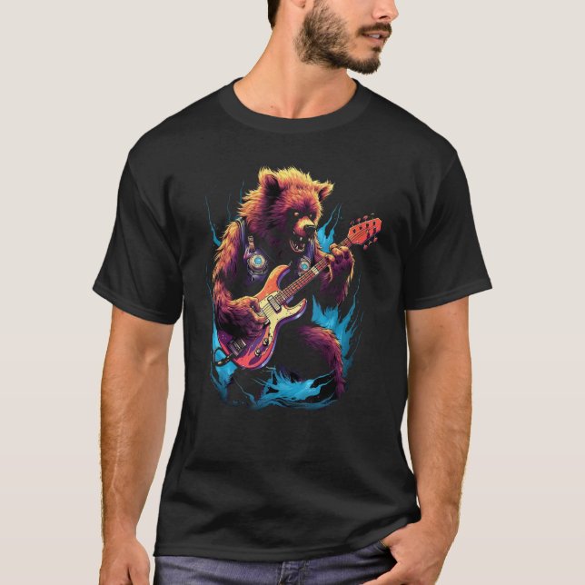 Camiseta Bear Rocker  Playing Rock Guitar (Frente)