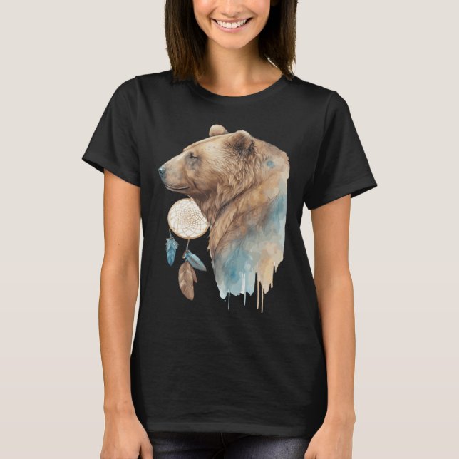 Camiseta Bear Tribal Watercolor Bear Dream Catcher (Frente)