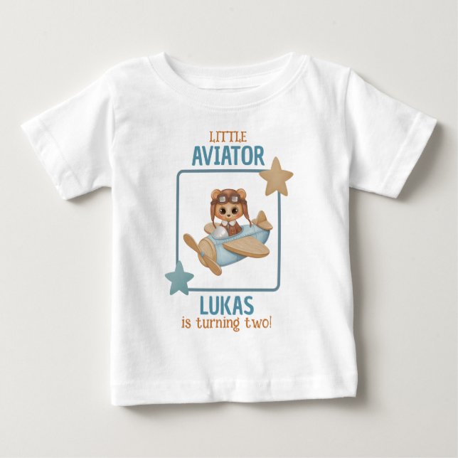 Camiseta Bear Urso Pequeno Aviador Branca de Aniversário (Frente)