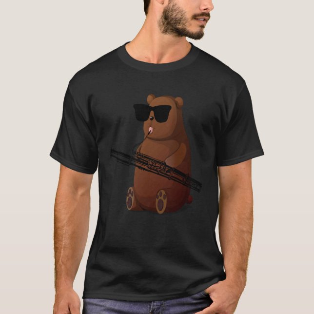 Camiseta Bear Wearing Sunglasses Playing Bassoon (Frente)