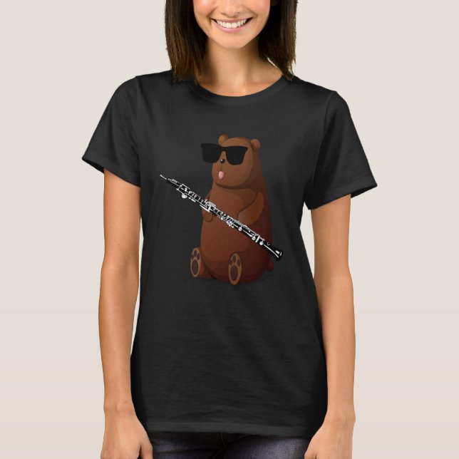 Camiseta Bear Wearing Sunglasses Playing Oboe (Frente)