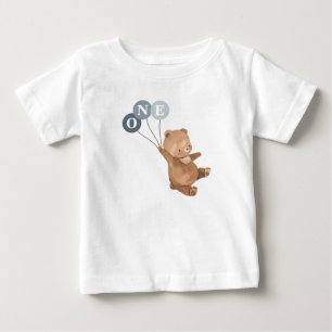 Camiseta Bear with 3 Blue Balloons 1st Birthday
